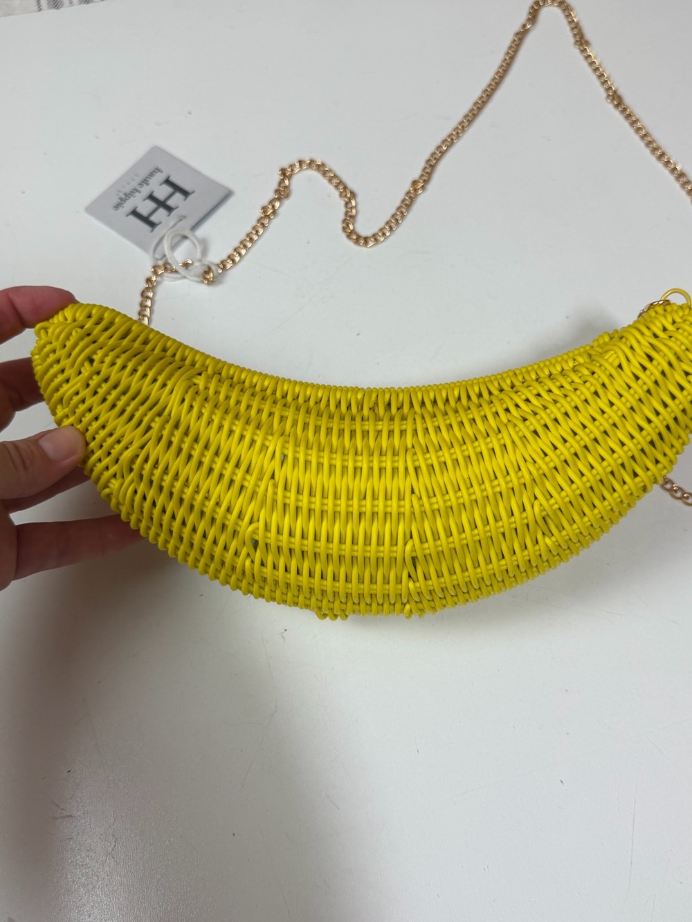 Haute Hippie Style Yellow Wicker Banana Gold Chain Crossbody Bag NWT - Picture 6 of 13